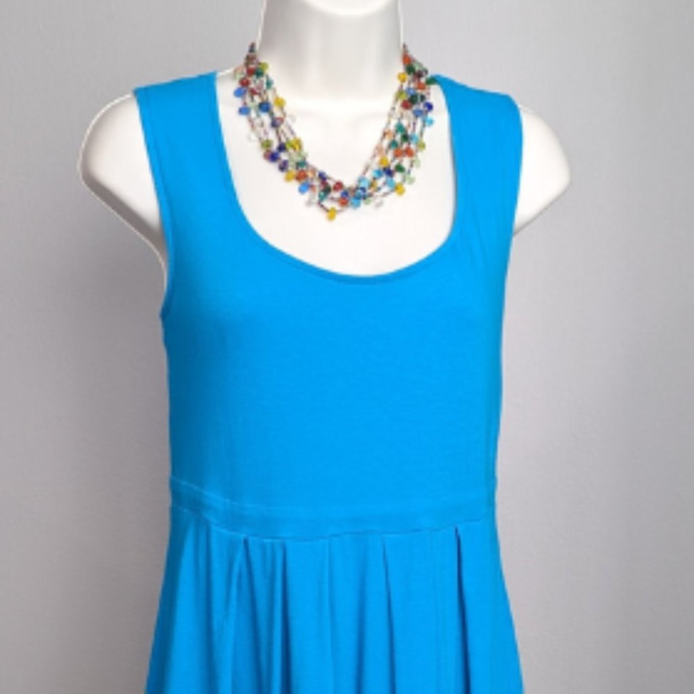 Fit and Flare Blue Azure Sleeveless Midi Dress with Pockets - Picture 2 of 9